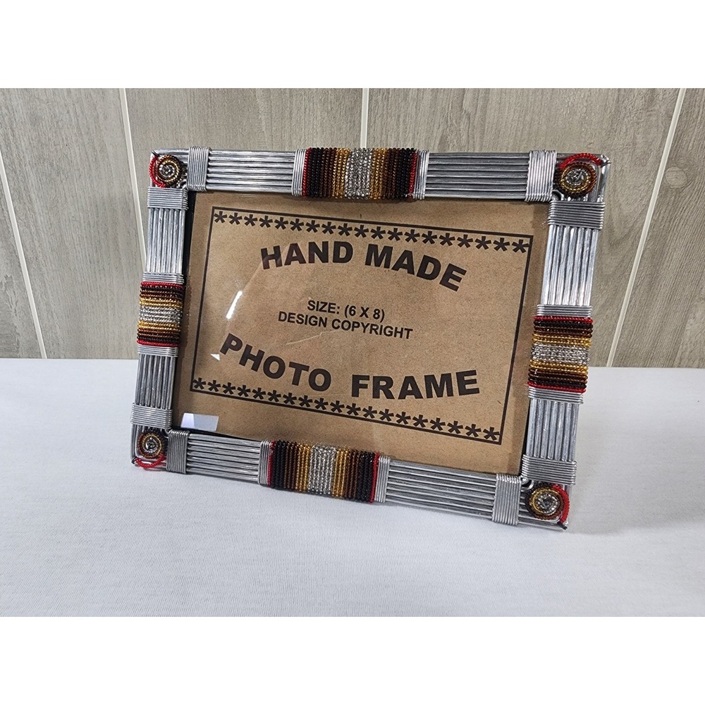 Handmade Silver Tone Wire Beaded Photo Frame 6x8 Industrial Southwestern Decor